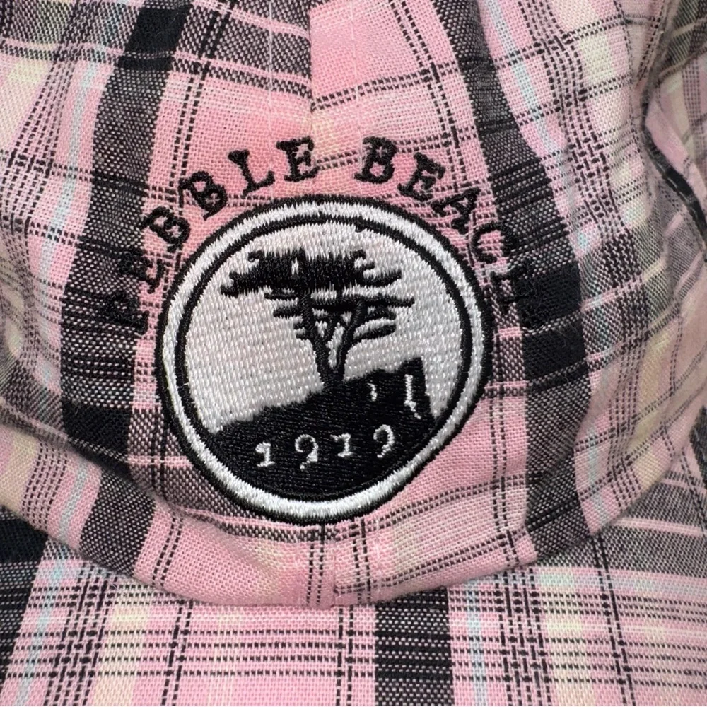 Pukka‎ Pebble Beach Embroidered Pink Plaid adjustable Baseball Cap, EUC